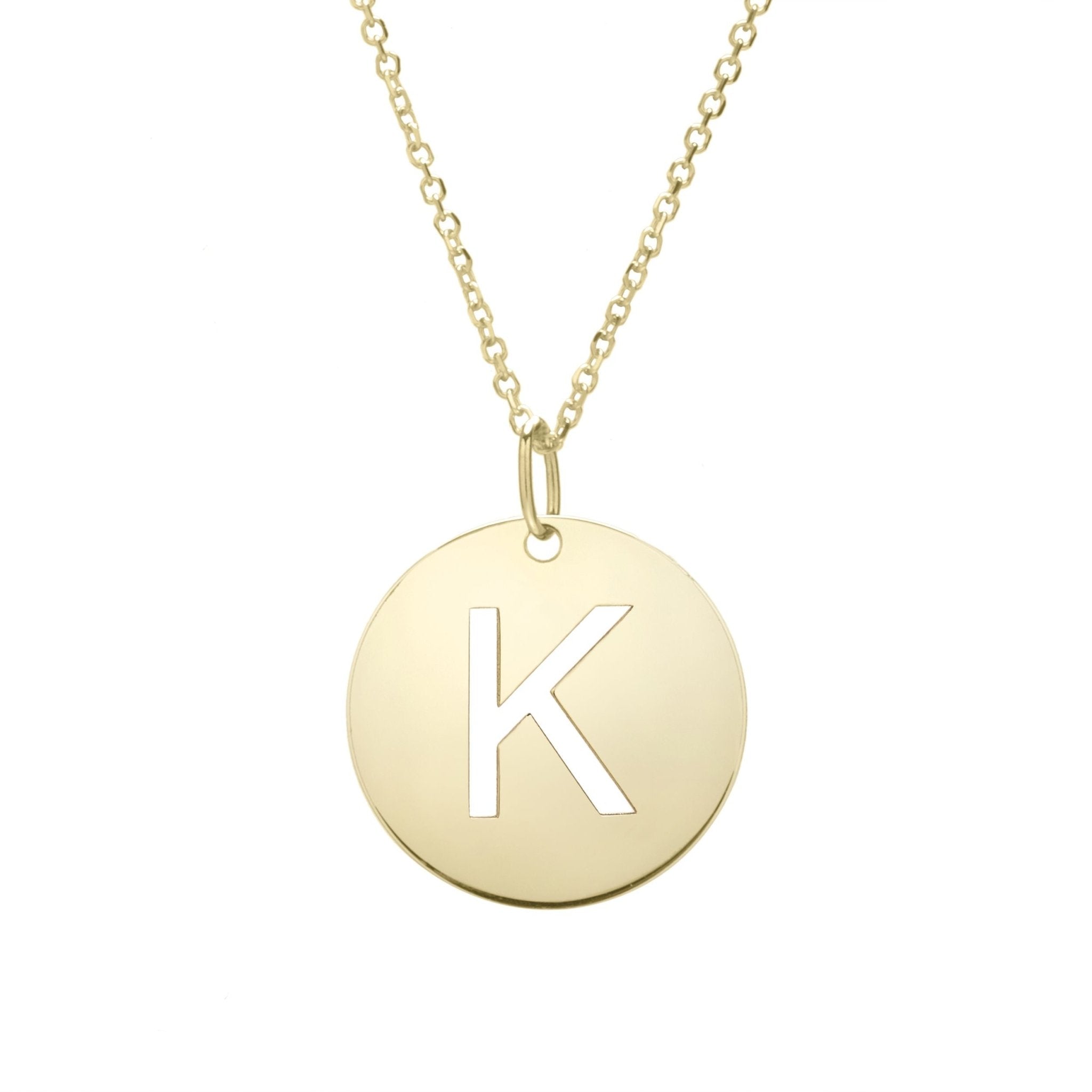 14k Yellow Gold Initial Letter Round Pendant Necklace, 18"