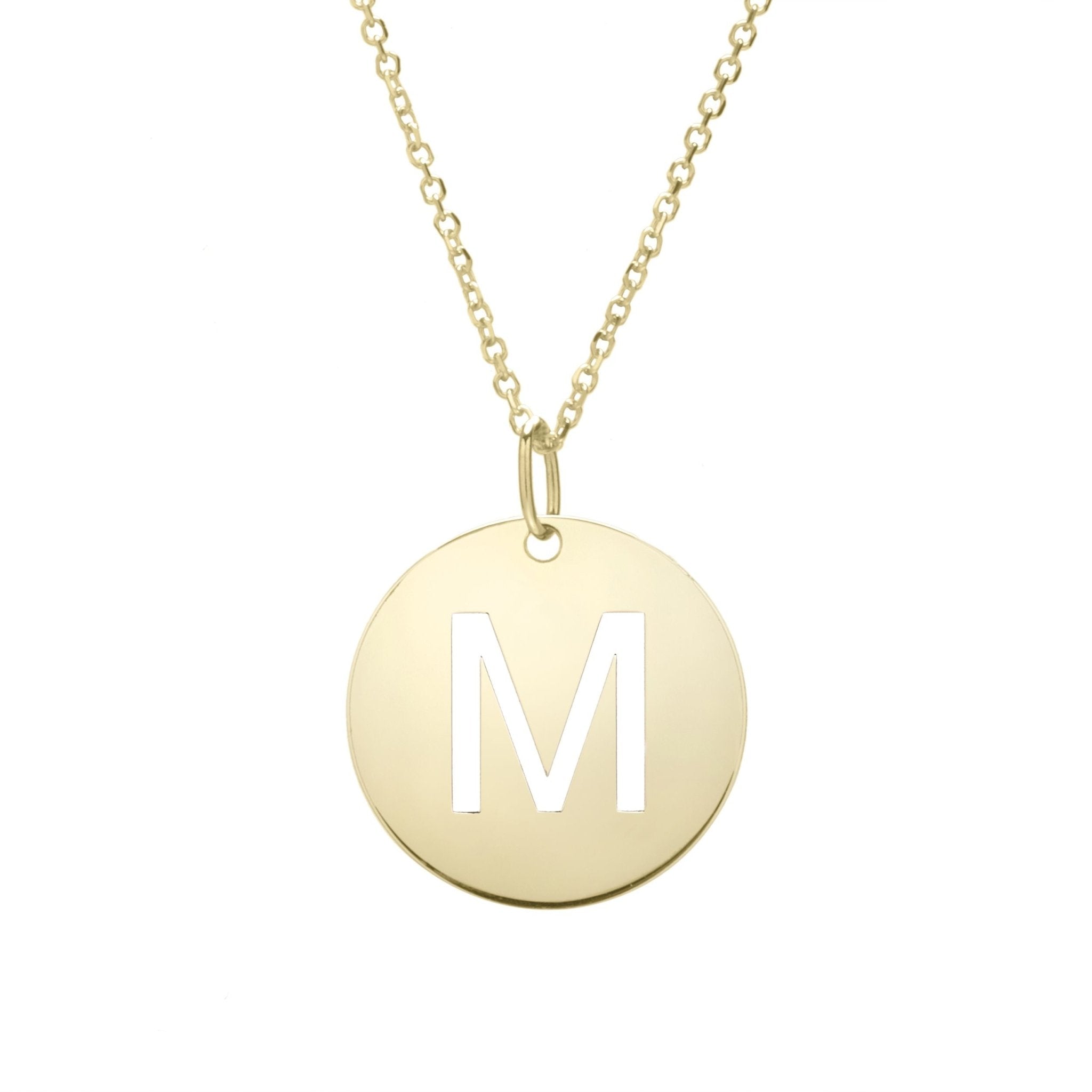 14k Yellow Gold Initial Letter Round Pendant Necklace, 18"