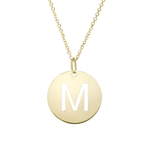 14k Yellow Gold Initial Letter Round Pendant Necklace, 18"