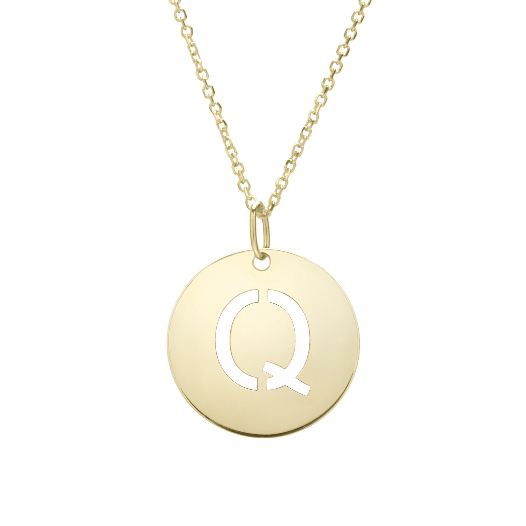14k Yellow Gold Initial Letter Round Pendant Necklace, 18"