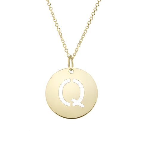 14k Yellow Gold Initial Letter Round Pendant Necklace, 18"