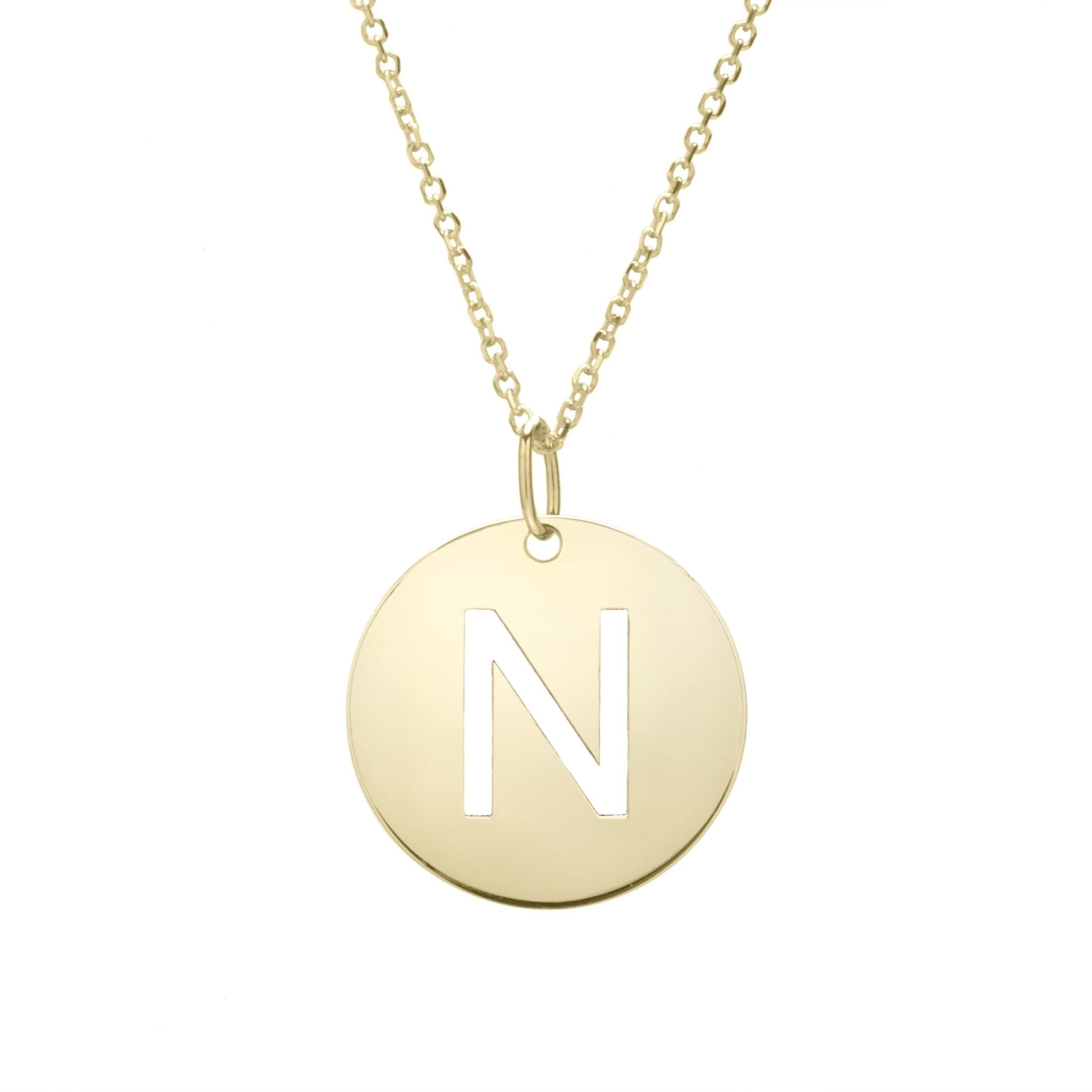 14k Yellow Gold Initial Letter Round Pendant Necklace, 18"