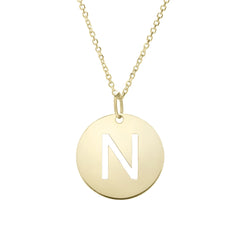 14k Yellow Gold Initial Letter Round Pendant Necklace, 18"