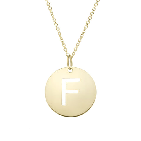 14k Yellow Gold Initial Letter Round Pendant Necklace, 18"