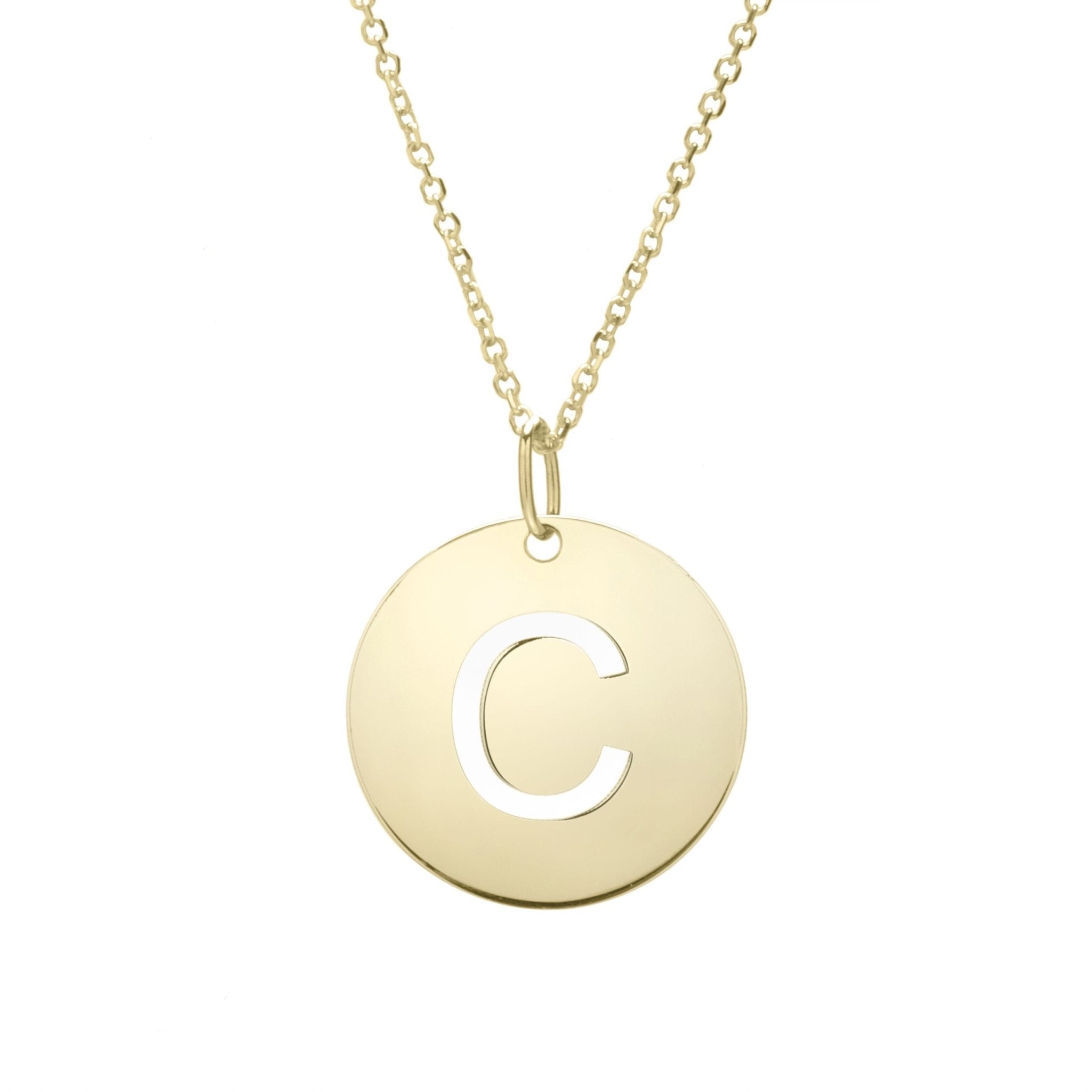 14k Yellow Gold Initial Letter Round Pendant Necklace, 18"