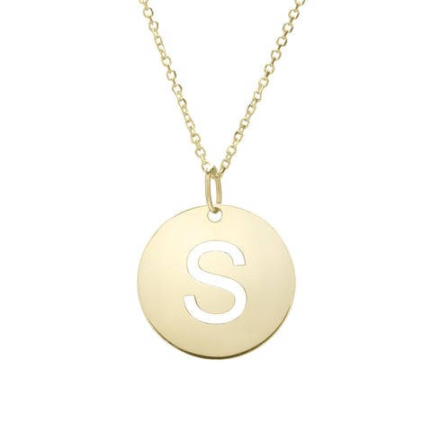 14k Yellow Gold Initial Letter Round Pendant Necklace, 18"
