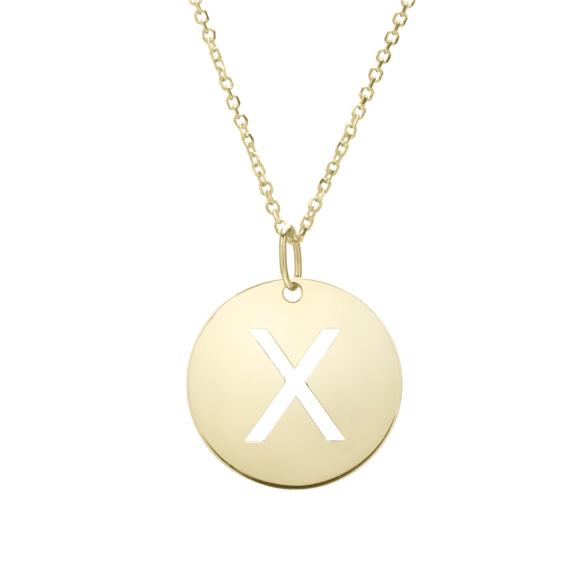 14k Yellow Gold Initial Letter Round Pendant Necklace, 18"