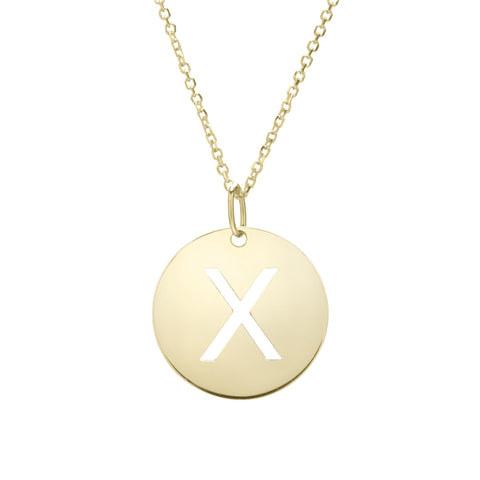 14k Yellow Gold Initial Letter Round Pendant Necklace, 18"