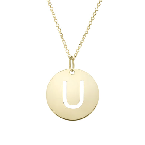 14k Yellow Gold Initial Letter Round Pendant Necklace, 18"
