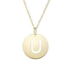 14k Yellow Gold Initial Letter Round Pendant Necklace, 18"