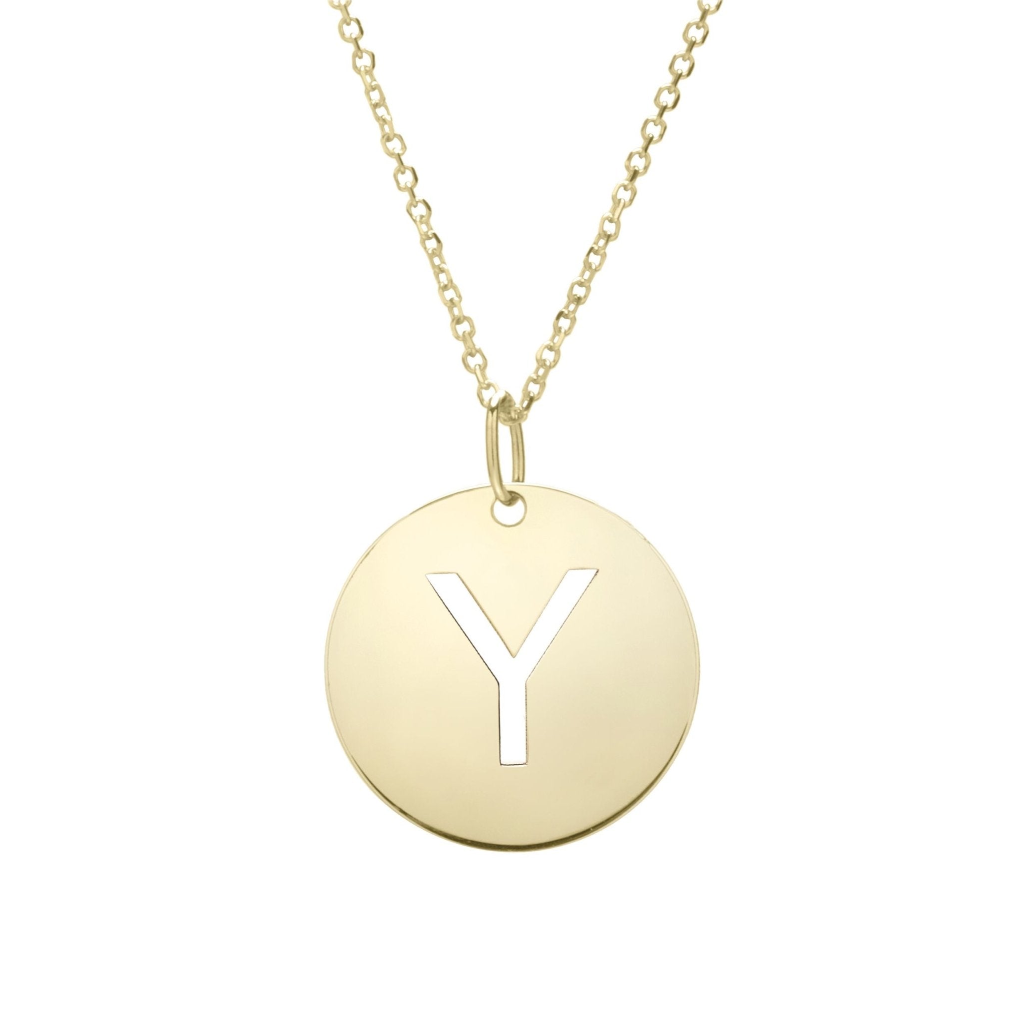 14k Yellow Gold Initial Letter Round Pendant Necklace, 18"