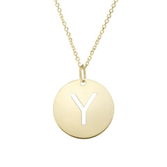 14k Yellow Gold Initial Letter Round Pendant Necklace, 18"
