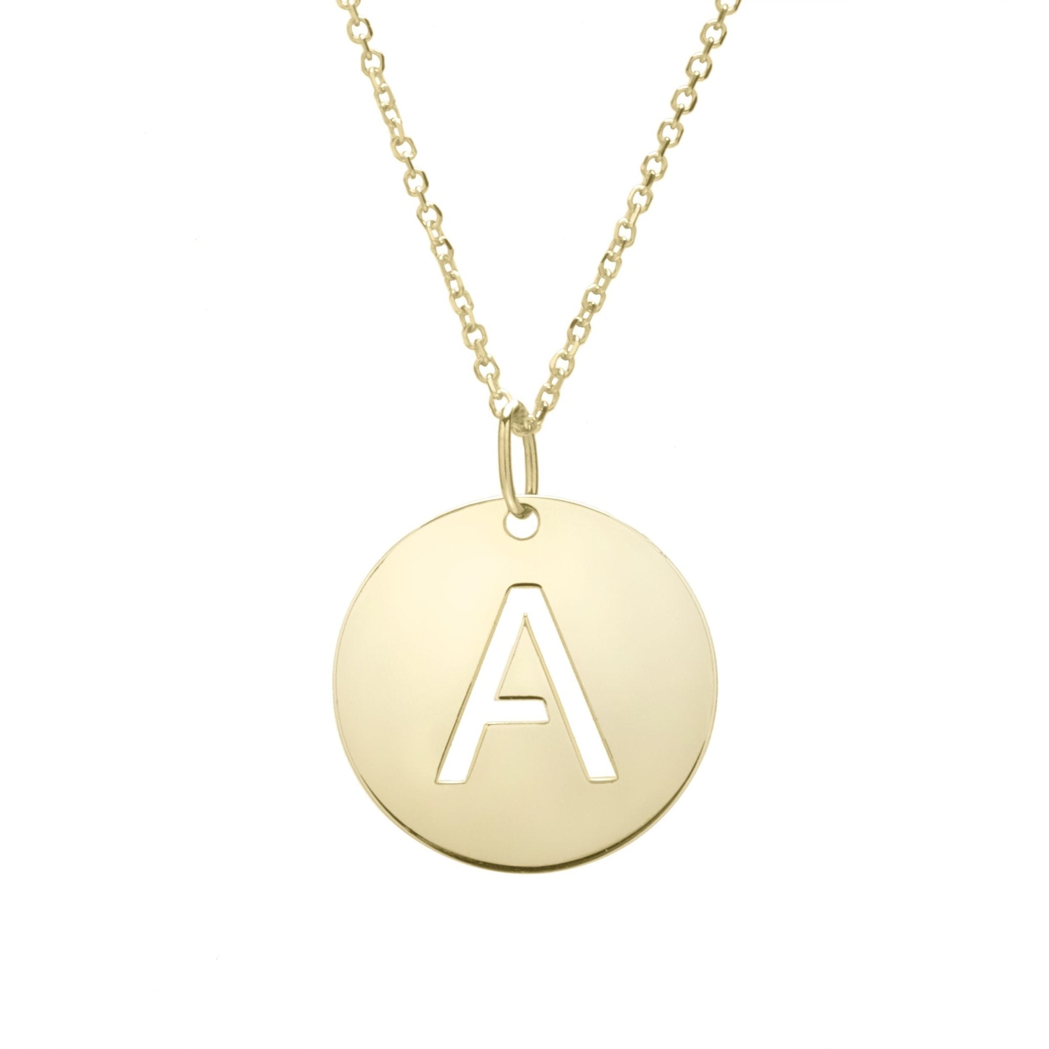 14k Yellow Gold Initial Letter Round Pendant Necklace, 18"