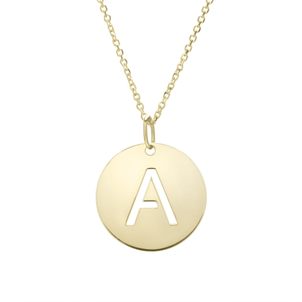 14k Yellow Gold Initial Letter Round Pendant Necklace, 18"