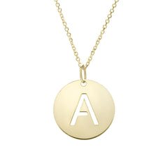 14k Yellow Gold Initial Letter Round Pendant Necklace, 18"