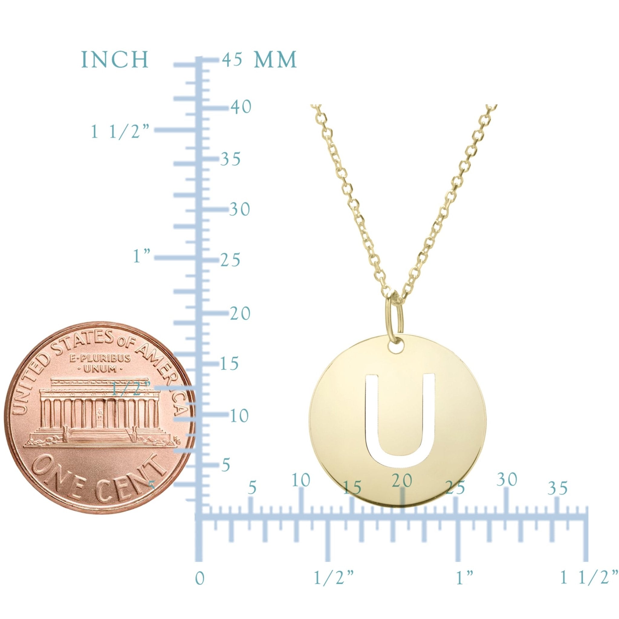 14k Yellow Gold Initial Letter Round Pendant Necklace, 18"