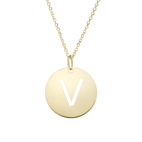 14k Yellow Gold Initial Letter Round Pendant Necklace, 18"