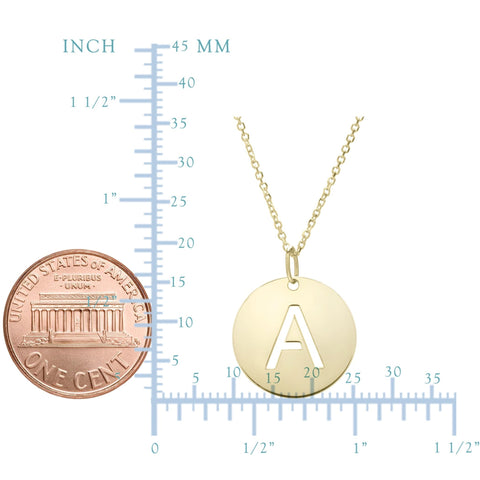 14k Yellow Gold Initial Letter Round Pendant Necklace, 18"