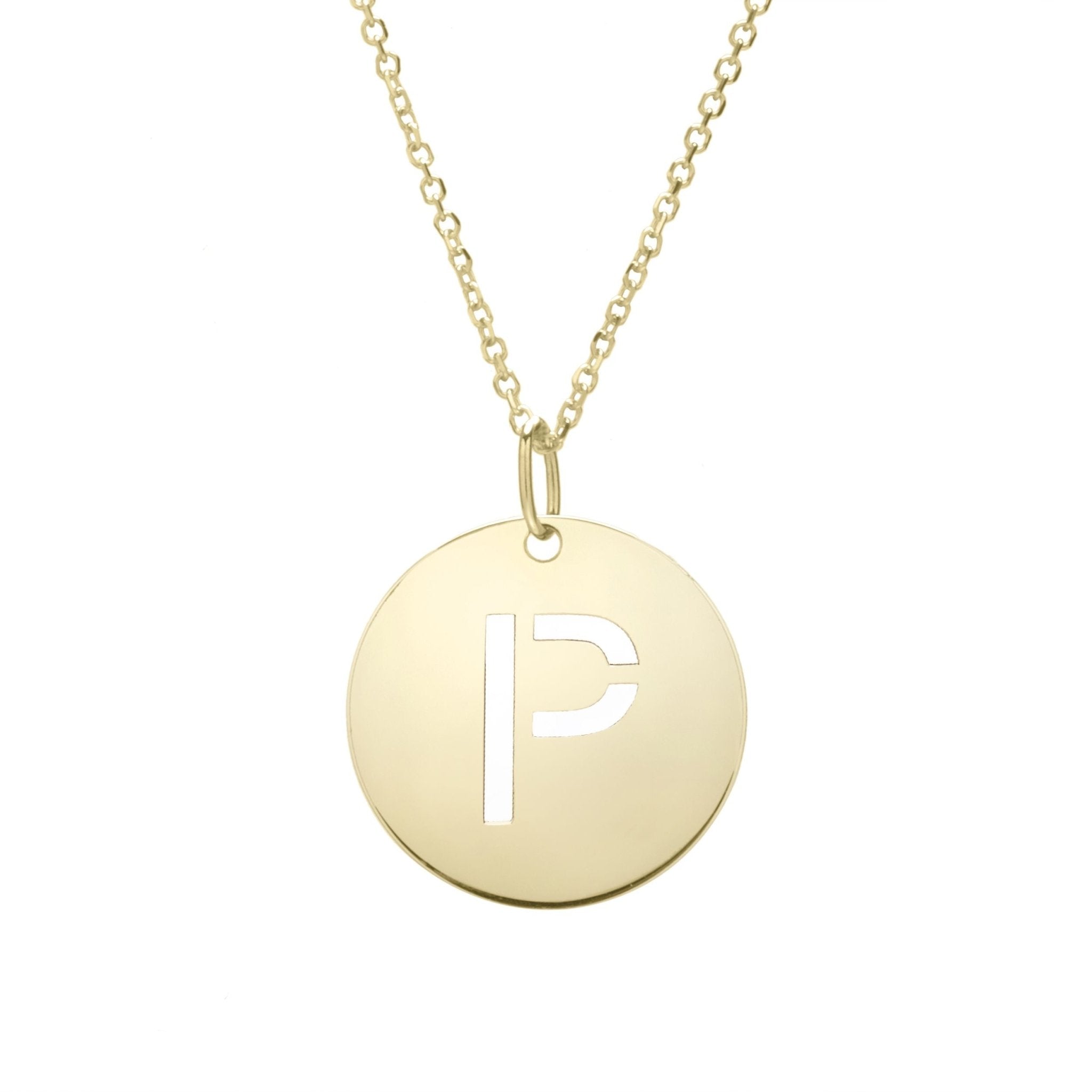 14k Yellow Gold Initial Letter Round Pendant Necklace, 18"