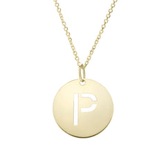 14k Yellow Gold Initial Letter Round Pendant Necklace, 18"