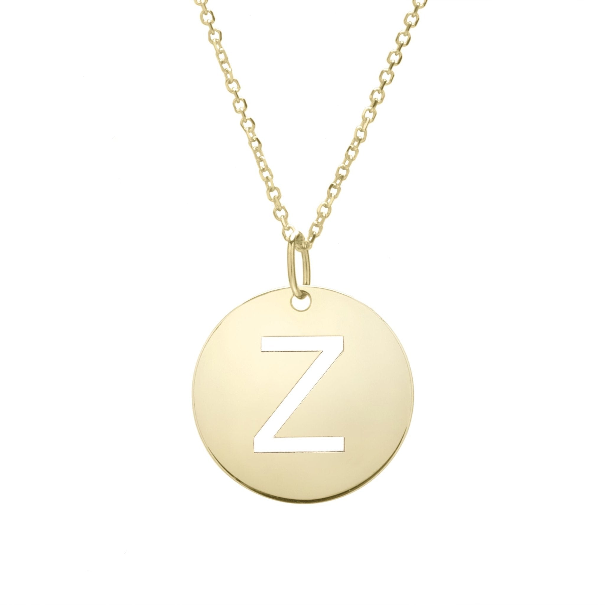14k Yellow Gold Initial Letter Round Pendant Necklace, 18"