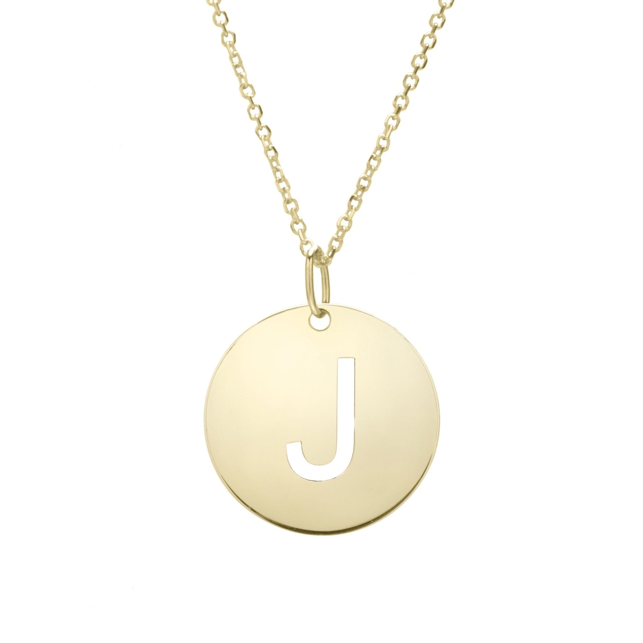 14k Yellow Gold Initial Letter Round Pendant Necklace, 18"