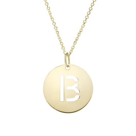 14k Yellow Gold Initial Letter Round Pendant Necklace, 18"