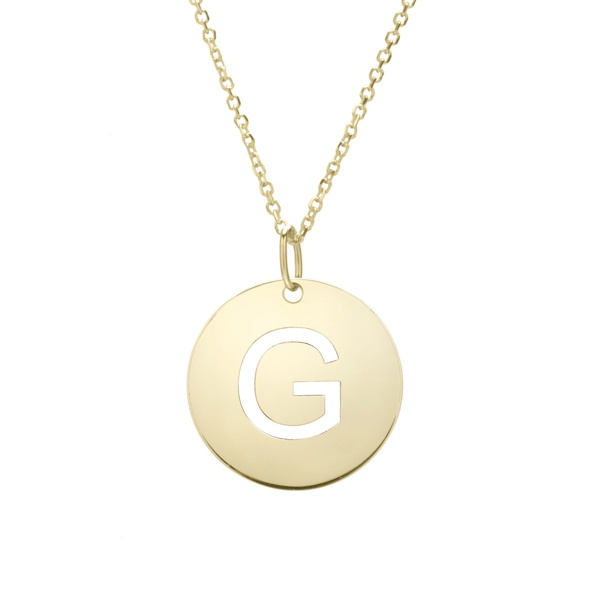 14k Yellow Gold Initial Letter Round Pendant Necklace, 18"