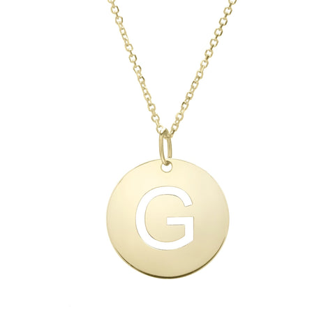14k Yellow Gold Initial Letter Round Pendant Necklace, 18"