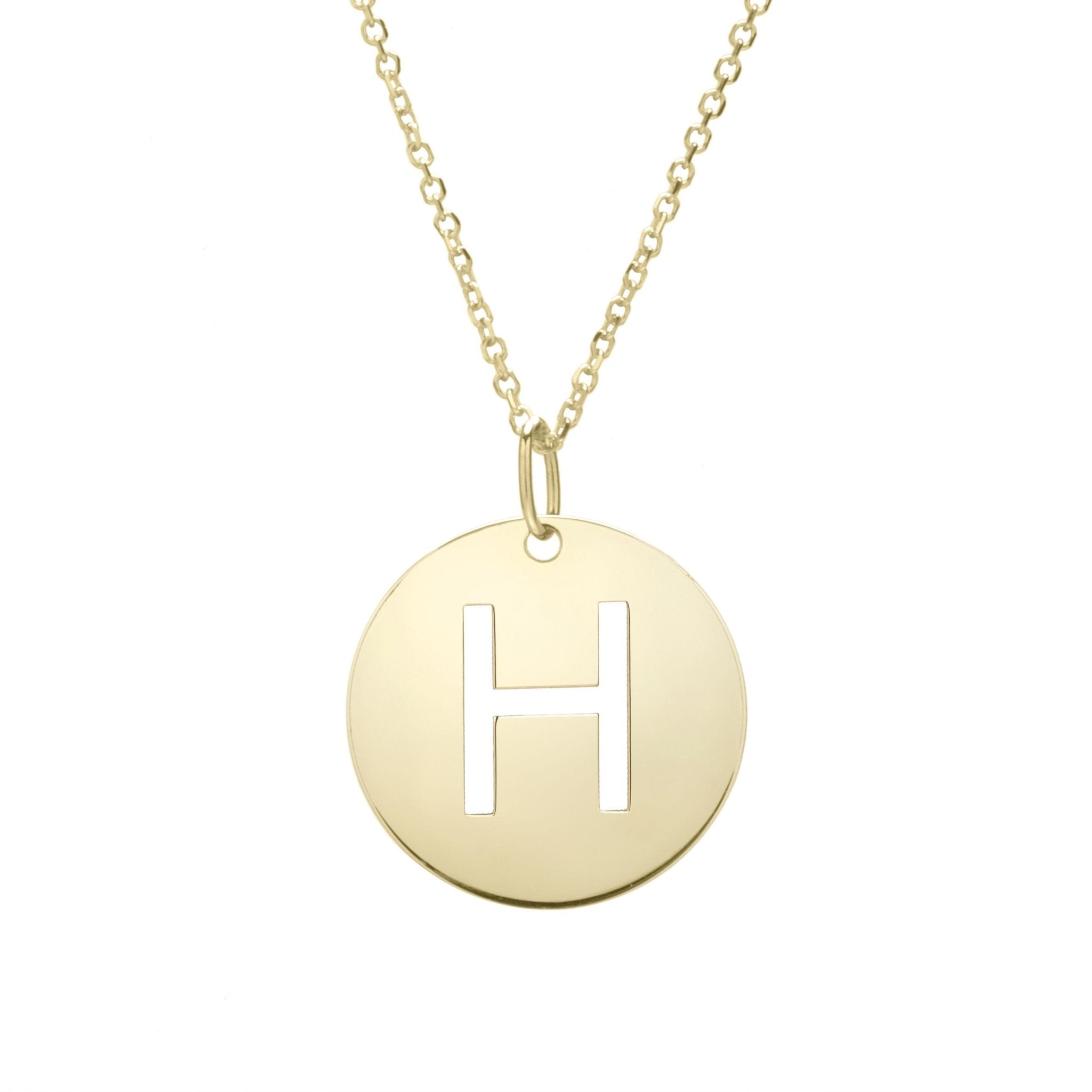 14k Yellow Gold Initial Letter Round Pendant Necklace, 18"