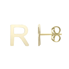 14k Yellow Gold Initial Letter Stud Earrings
