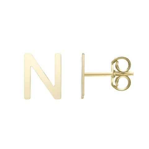 14k Yellow Gold Initial Letter Stud Earrings