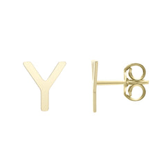 14k Yellow Gold Initial Letter Stud Earrings