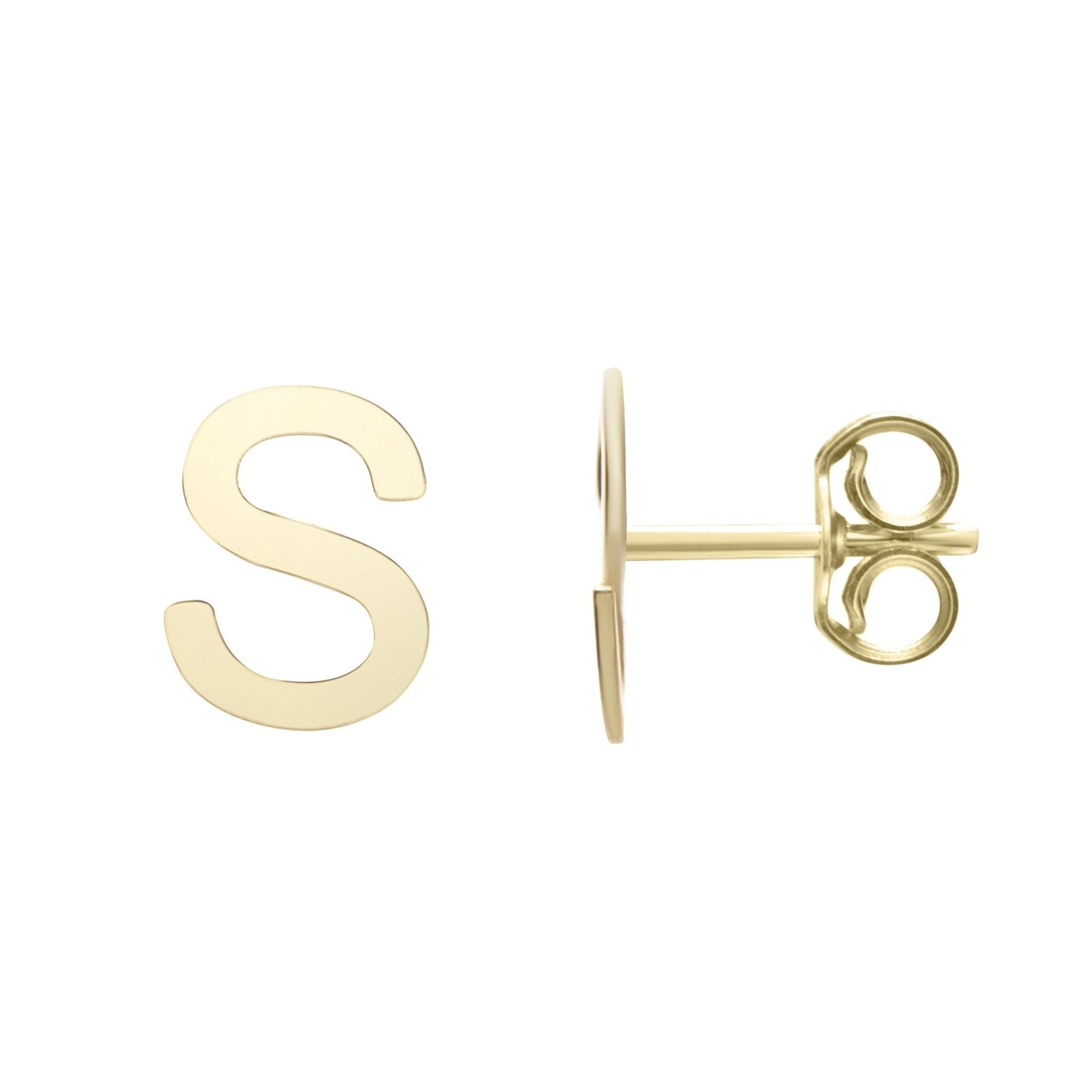 14k Yellow Gold Initial Letter Stud Earrings