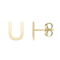 14k Yellow Gold Initial Letter Stud Earrings