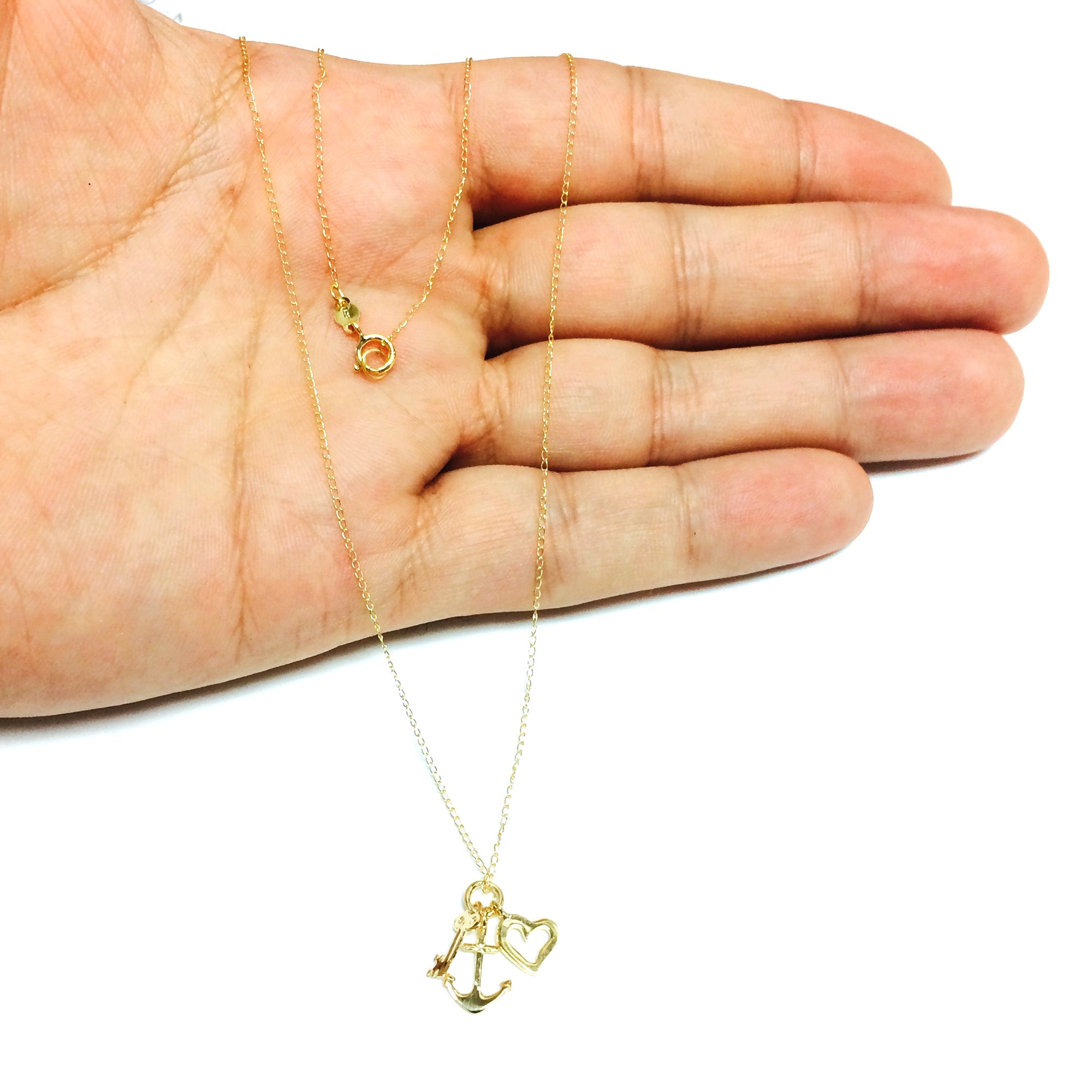 14k Yellow Gold Key Anchor And Heart Charms Necklace, 18"