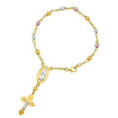 14K Yellow Gold Link Mary And Jesus Bead Bracelet, 7"