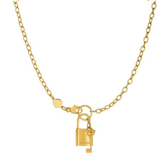 14k Yellow Gold Lock And Key Chain Necklace,18"