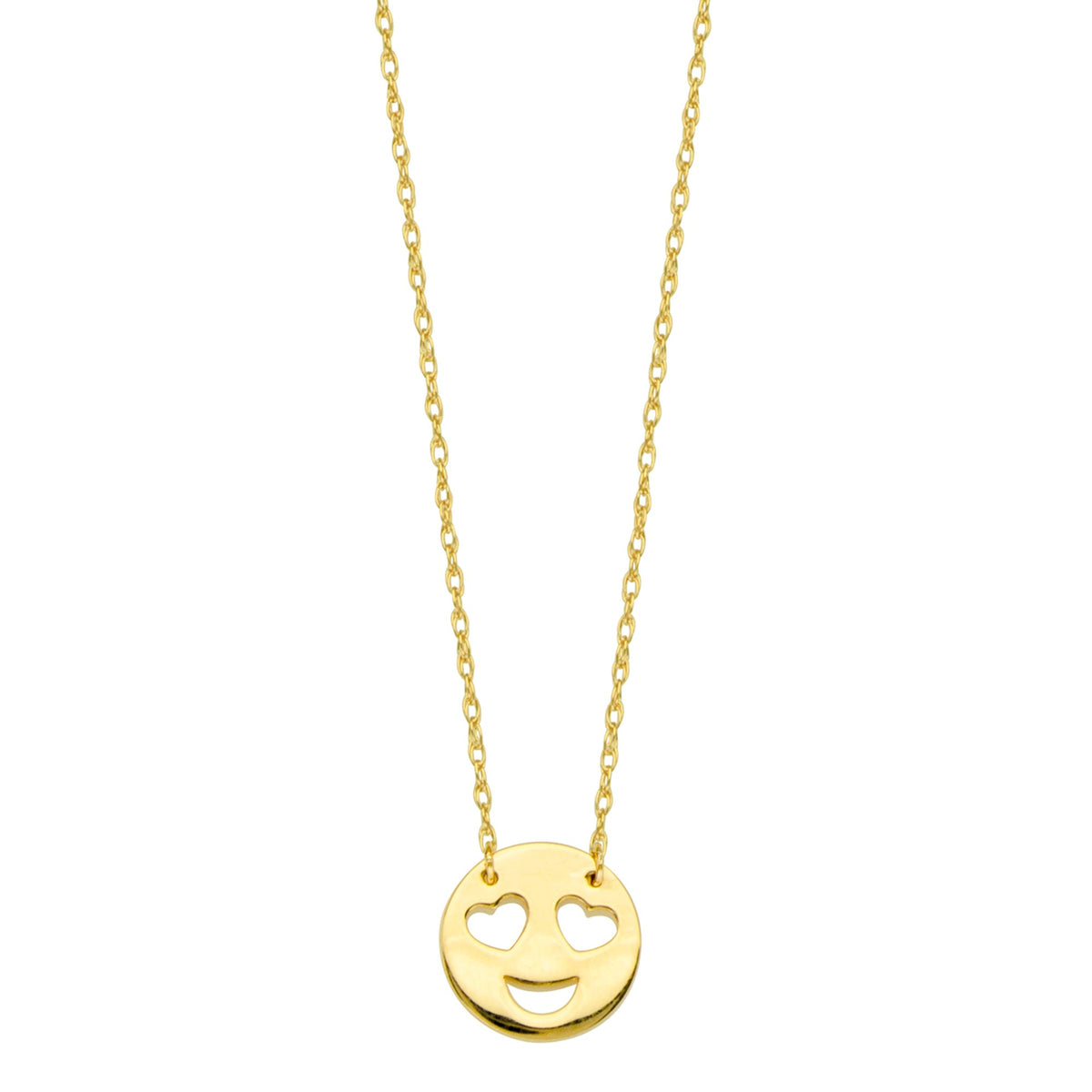 14K Yellow Gold Love Smiley Face Pendant Necklace, 16" To 18" Adjustable
