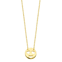 14K Yellow Gold Love Smiley Face Pendant Necklace, 16" To 18" Adjustable