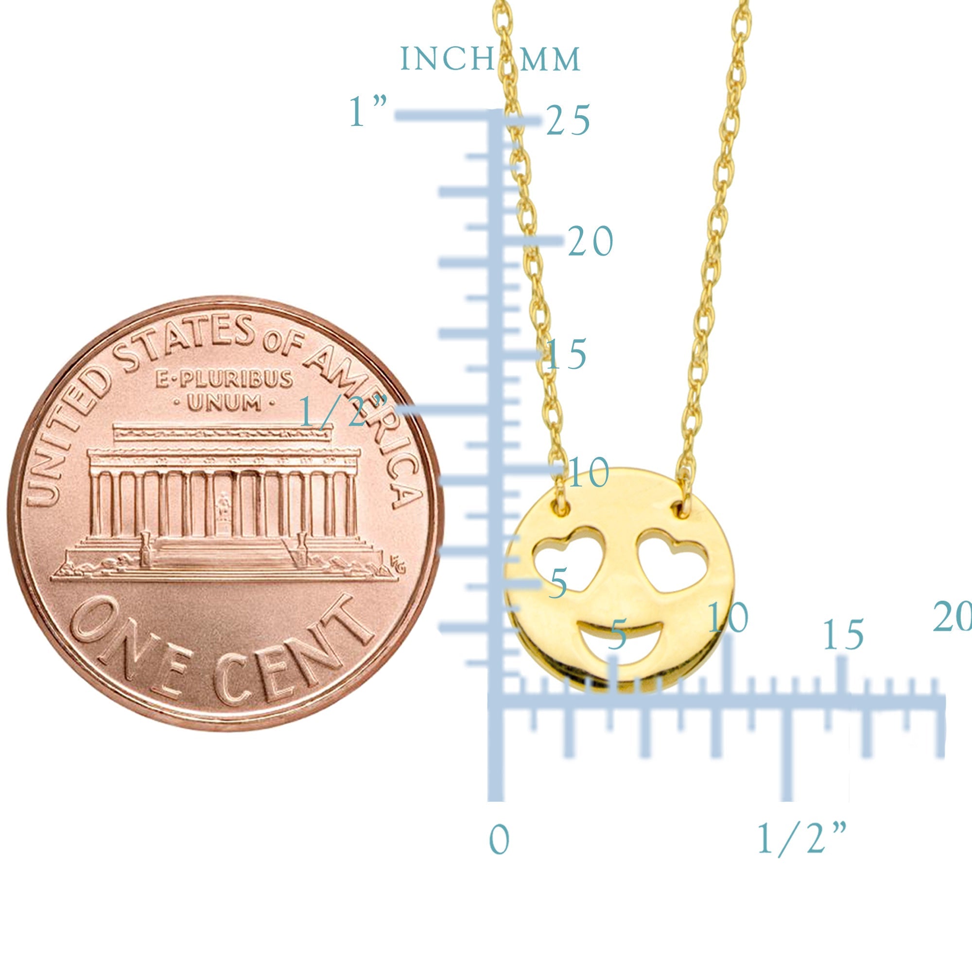 14K Yellow Gold Love Smiley Face Pendant Necklace, 16" To 18" Adjustable