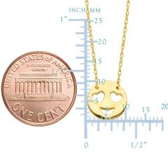 14K Yellow Gold Love Smiley Face Pendant Necklace, 16" To 18" Adjustable