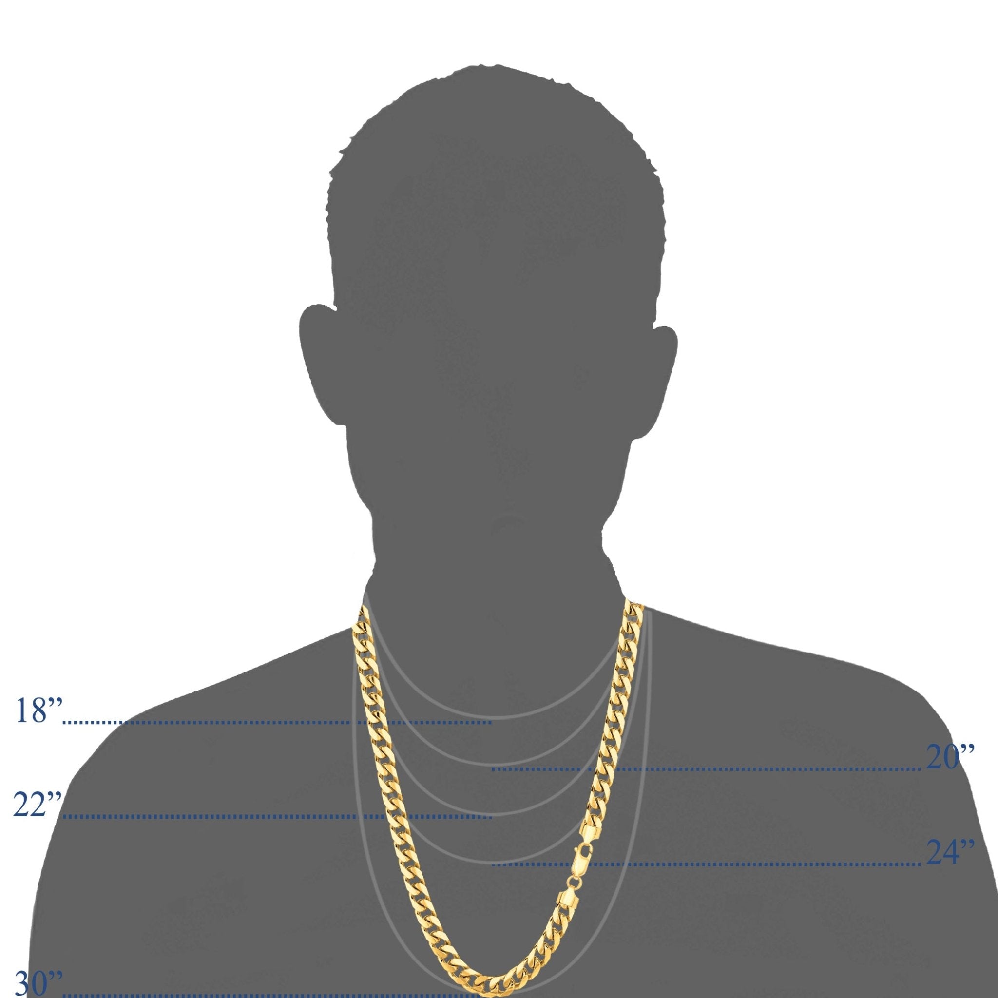14k Yellow Gold Miami Cuban Link Chain Necklace, Width 6.9mm - JewelryAffairs