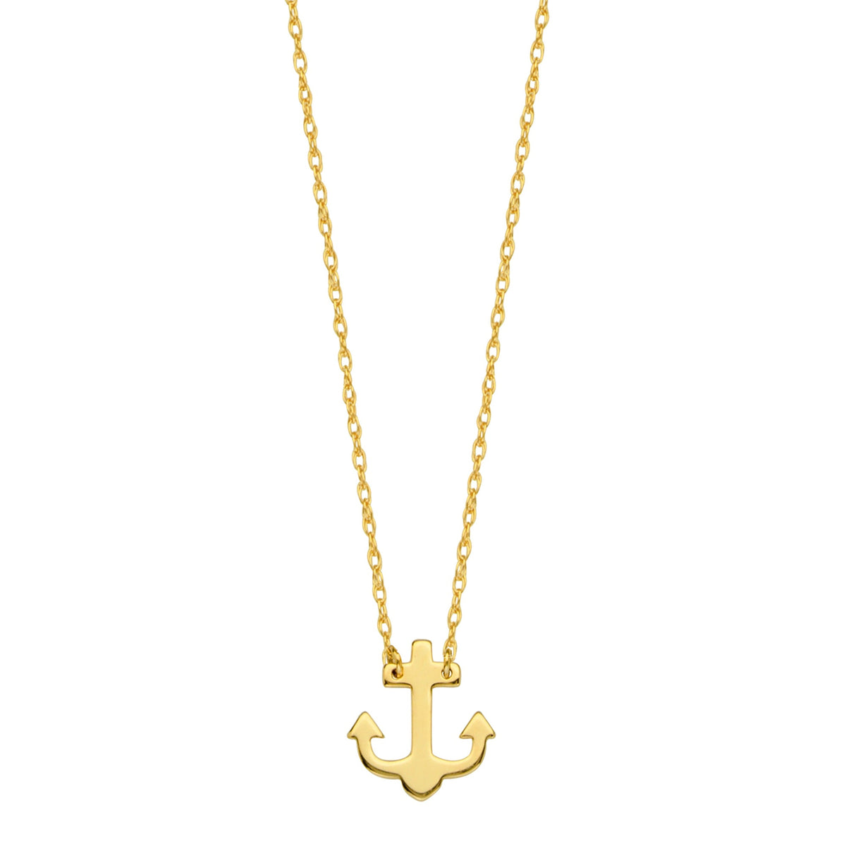 14K Yellow Gold Mini Anchor Pendant Necklace, 16" To 18" Adjustable