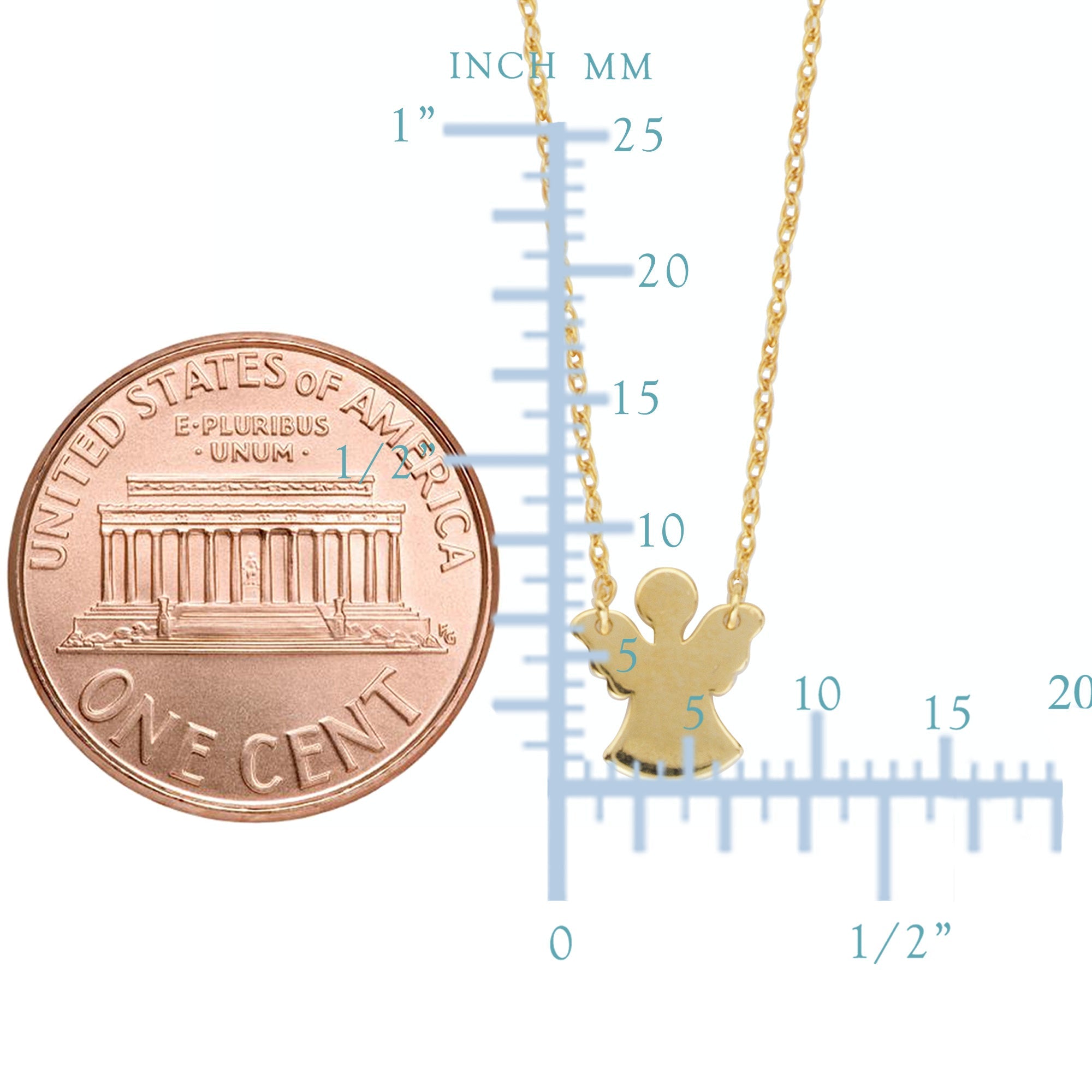 14K Yellow Gold Mini Angel Pendant Necklace, 16" To 18" Adjustable