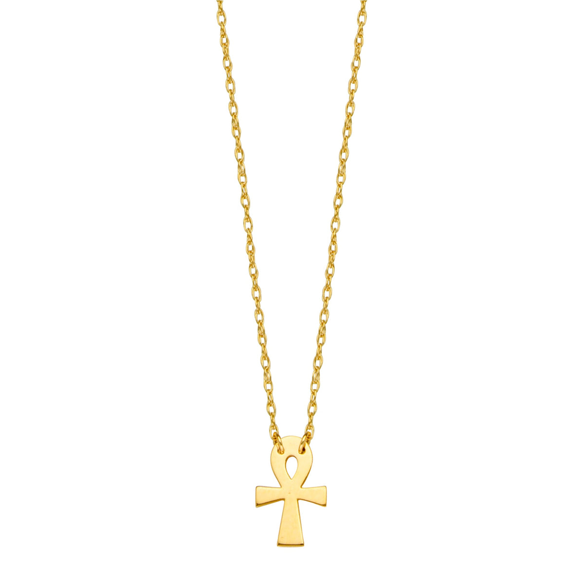 14K Yellow Gold Mini Ankh Cross Pendant Necklace, 16" To 18" Adjustable
