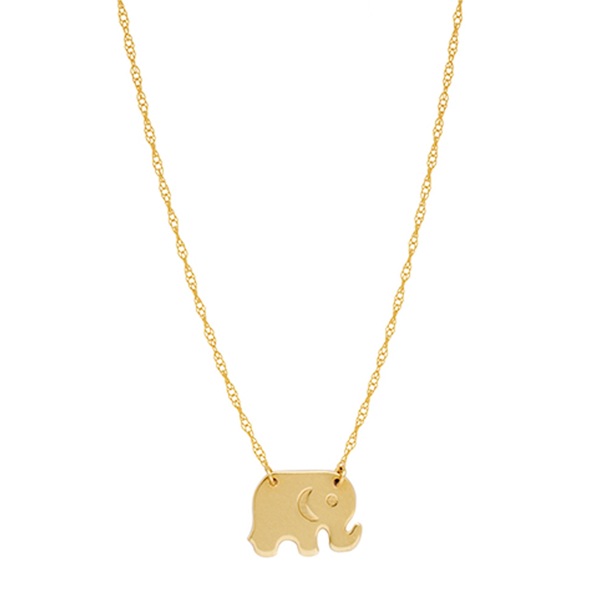 14K Yellow Gold Mini Baby Elephant Pendant Necklace, 16" To 18" Adjustable
