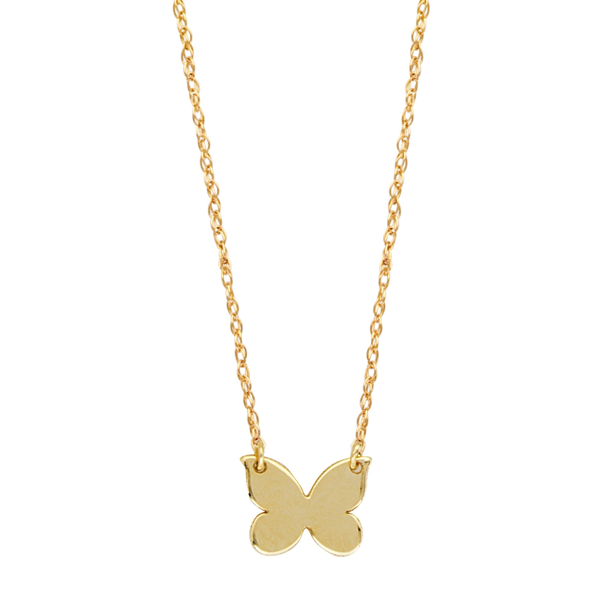 14K Yellow Gold Mini Butterfly Pendant Necklace, 16" To 18" Adjustable - JewelryAffairs
