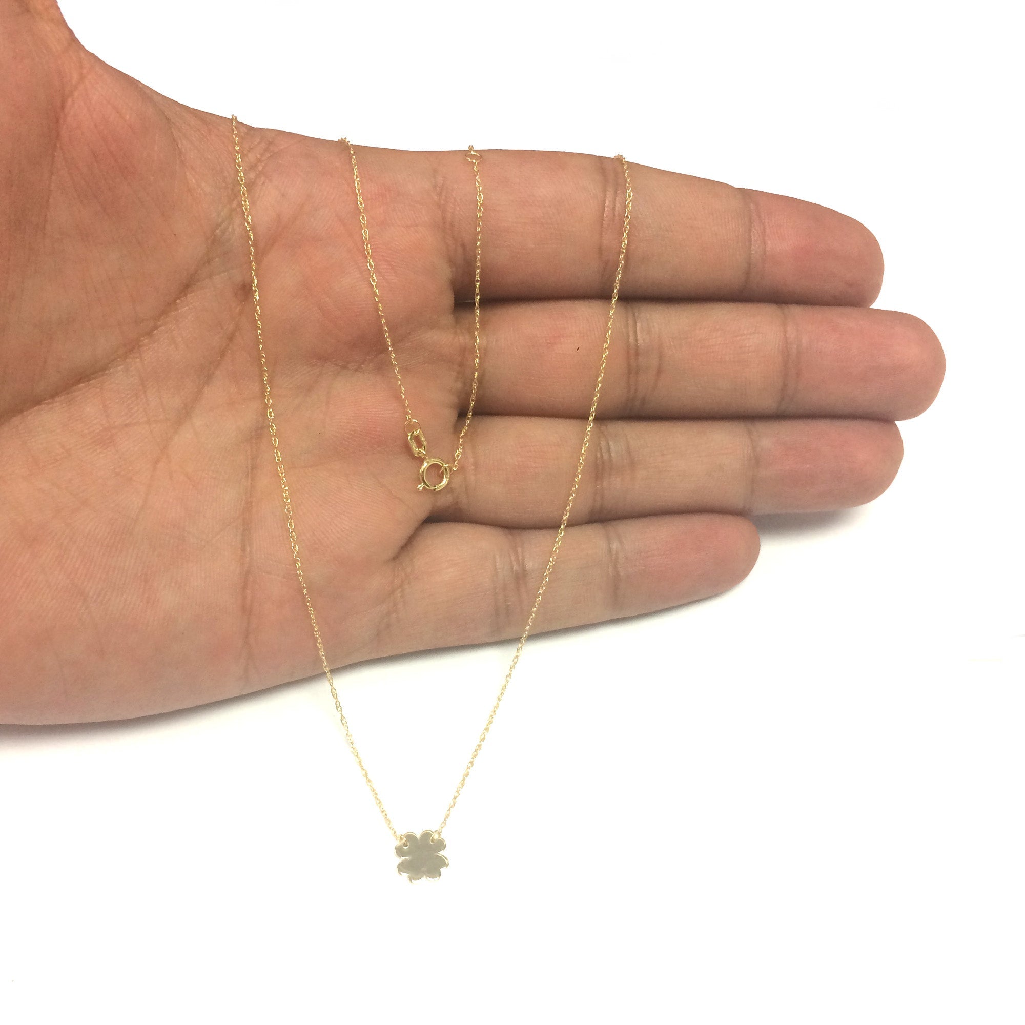 14K Yellow Gold Mini Clover Pendant Necklace, 16" To 18" Adjustable