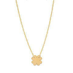 14K Yellow Gold Mini Clover Pendant Necklace, 16" To 18" Adjustable